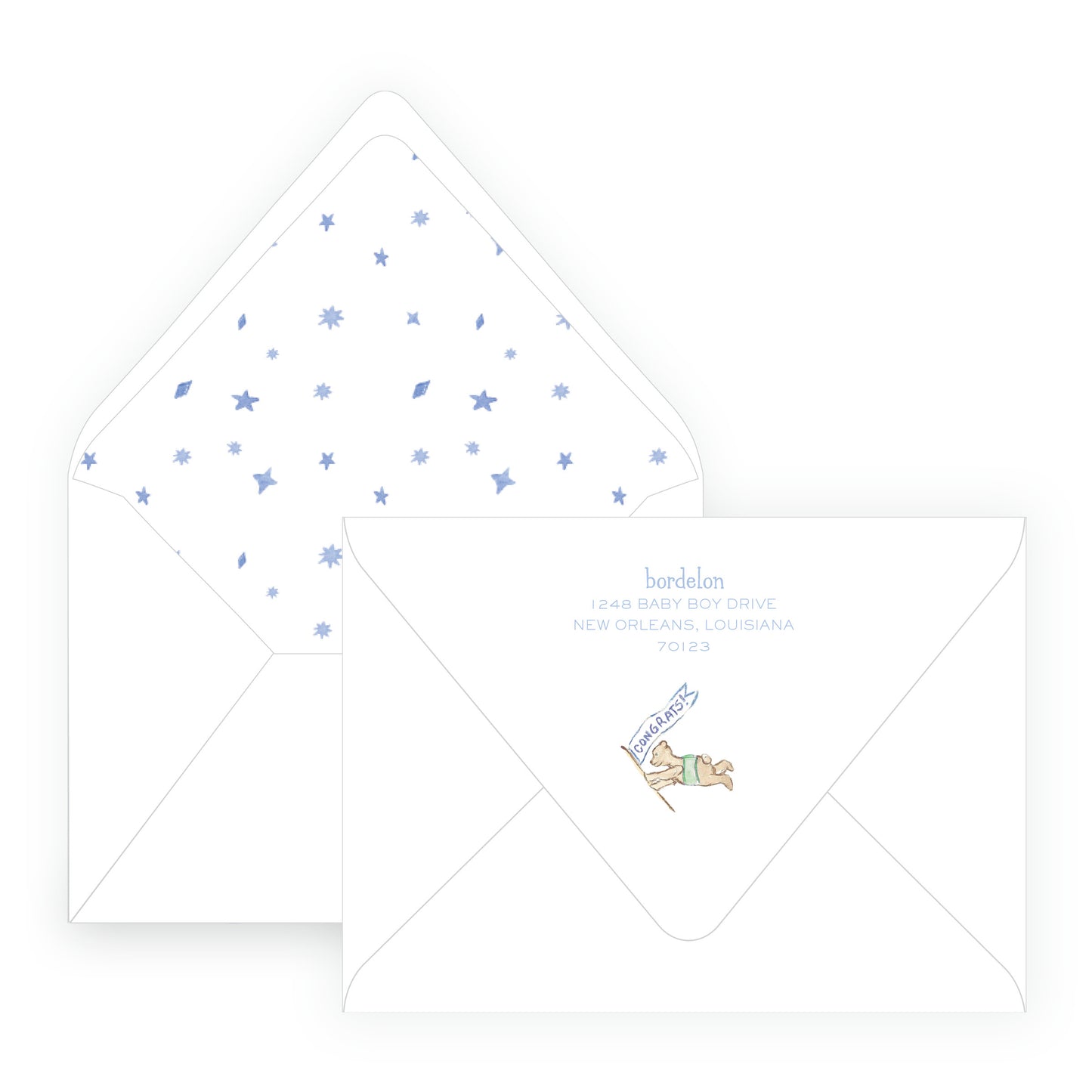 Little Explorer Baby Bleu Heirloom Scallop Frame Invitation