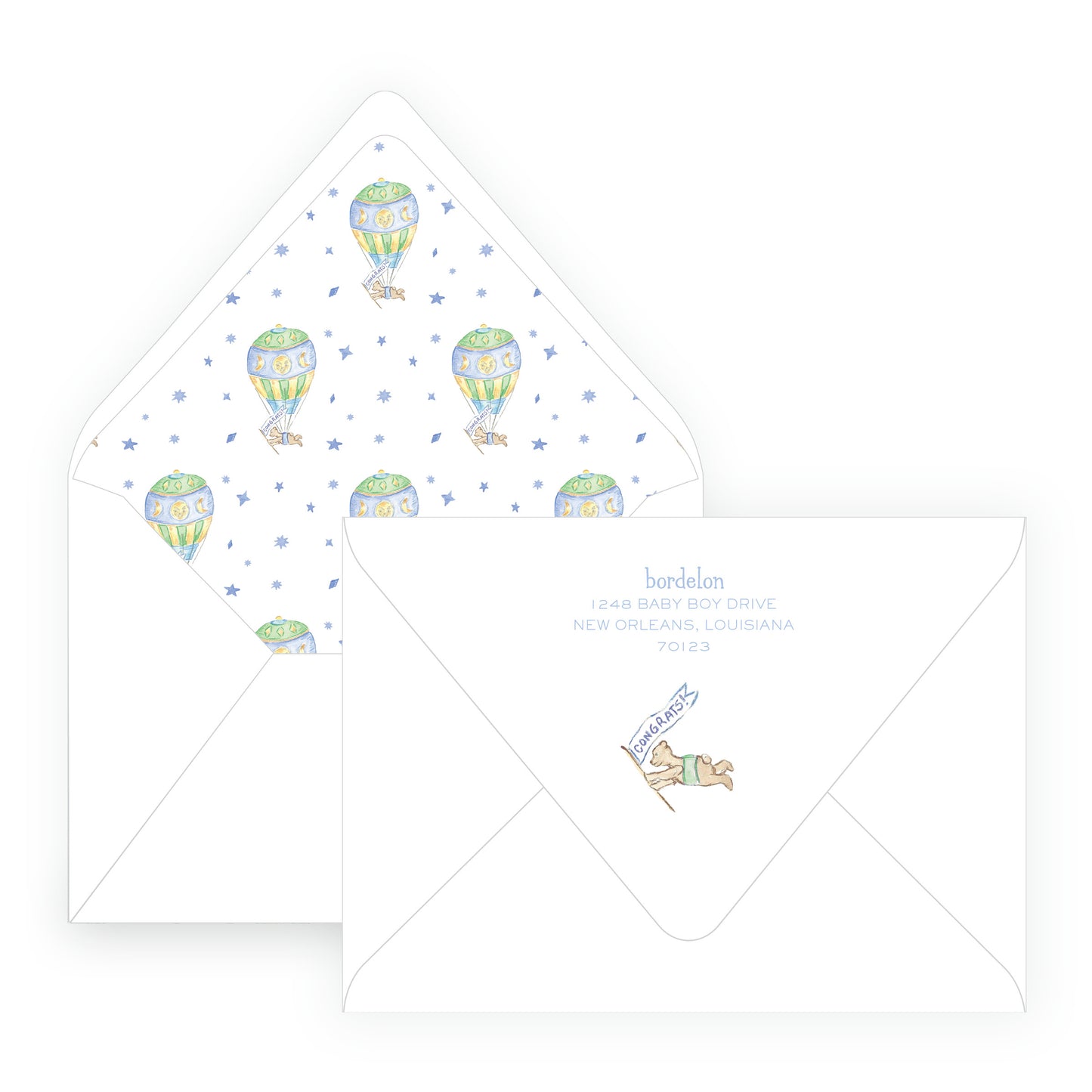 Little Explorer Baby Bleu Heirloom Scallop Frame Invitation