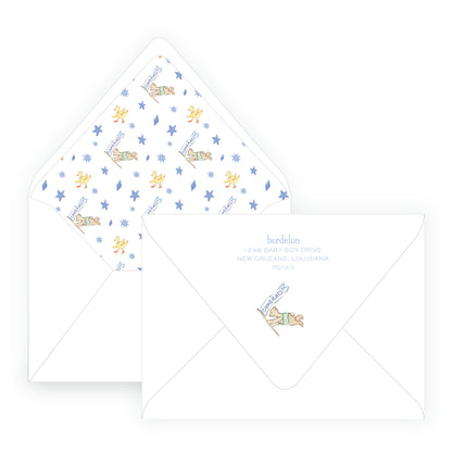 Little Explorer Baby Bleu Heirloom Scallop Frame Invitation