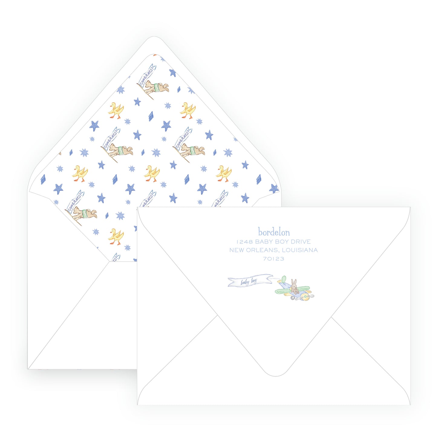 Little Explorer Baby Bleu Heirloom Stripes Invitation