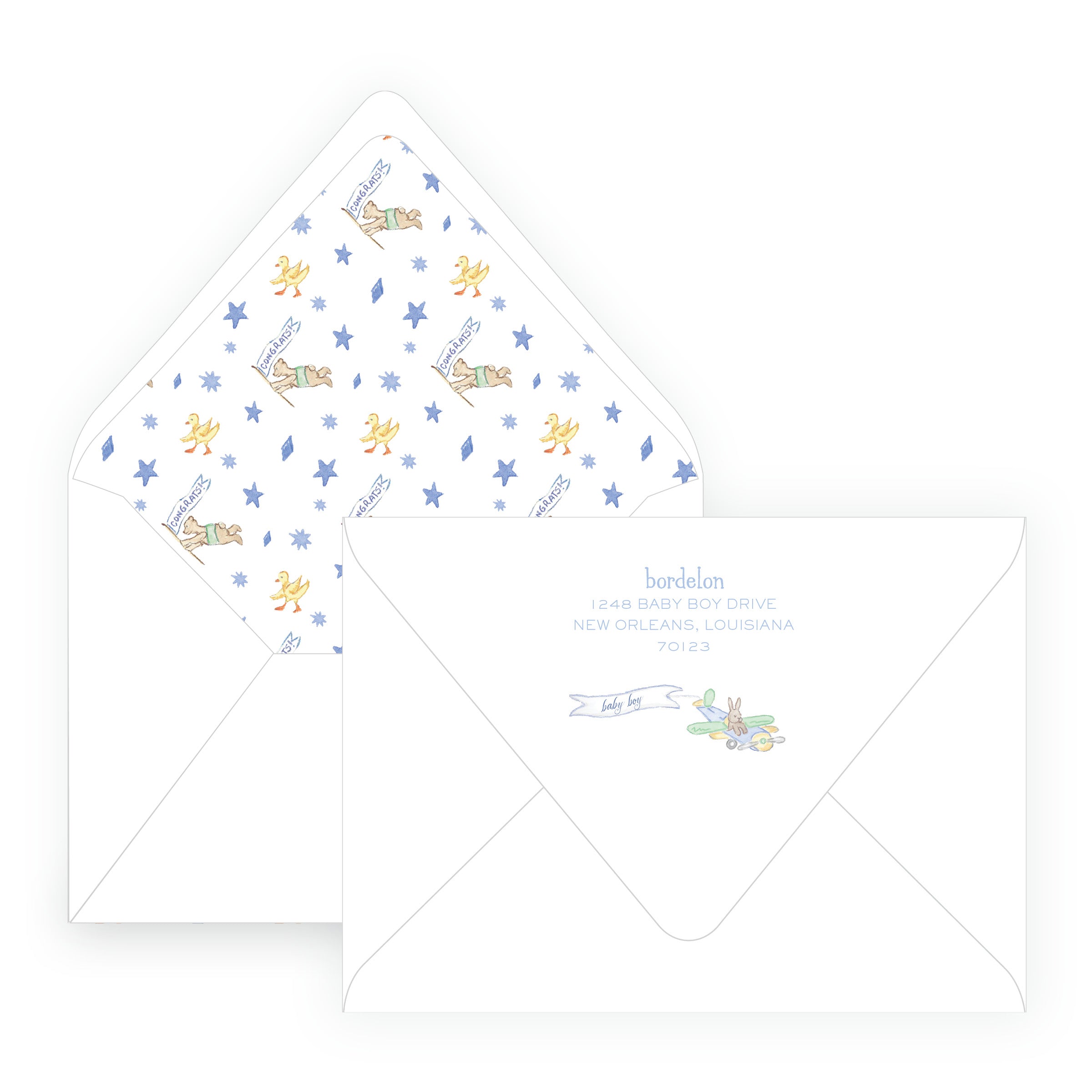 Baby Bleu Heirloom Little Explorer Striped Baby Shower Invitation