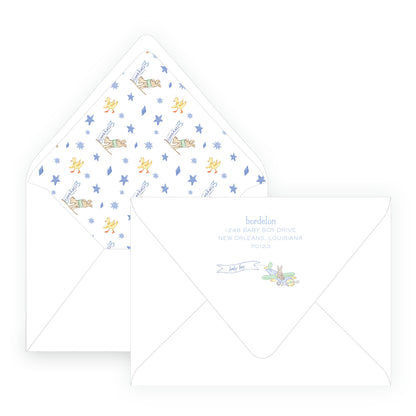 Little Explorer Baby Bleu Heirloom Stripes Invitation