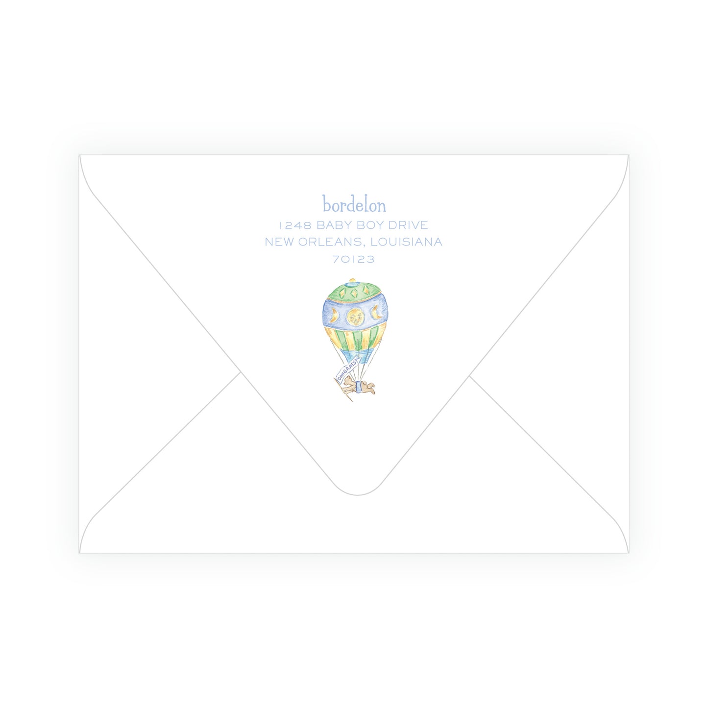 Up Up & Away Baby Bleu Heirloom Crest Invitation