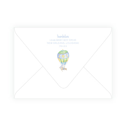 Up Up & Away Baby Bleu Heirloom Crest Invitation