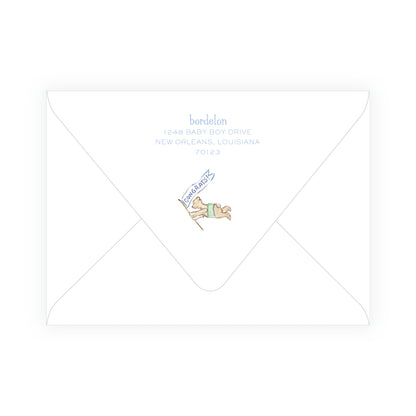 Little Explorer Baby Bleu Heirloom Scallop Frame Invitation