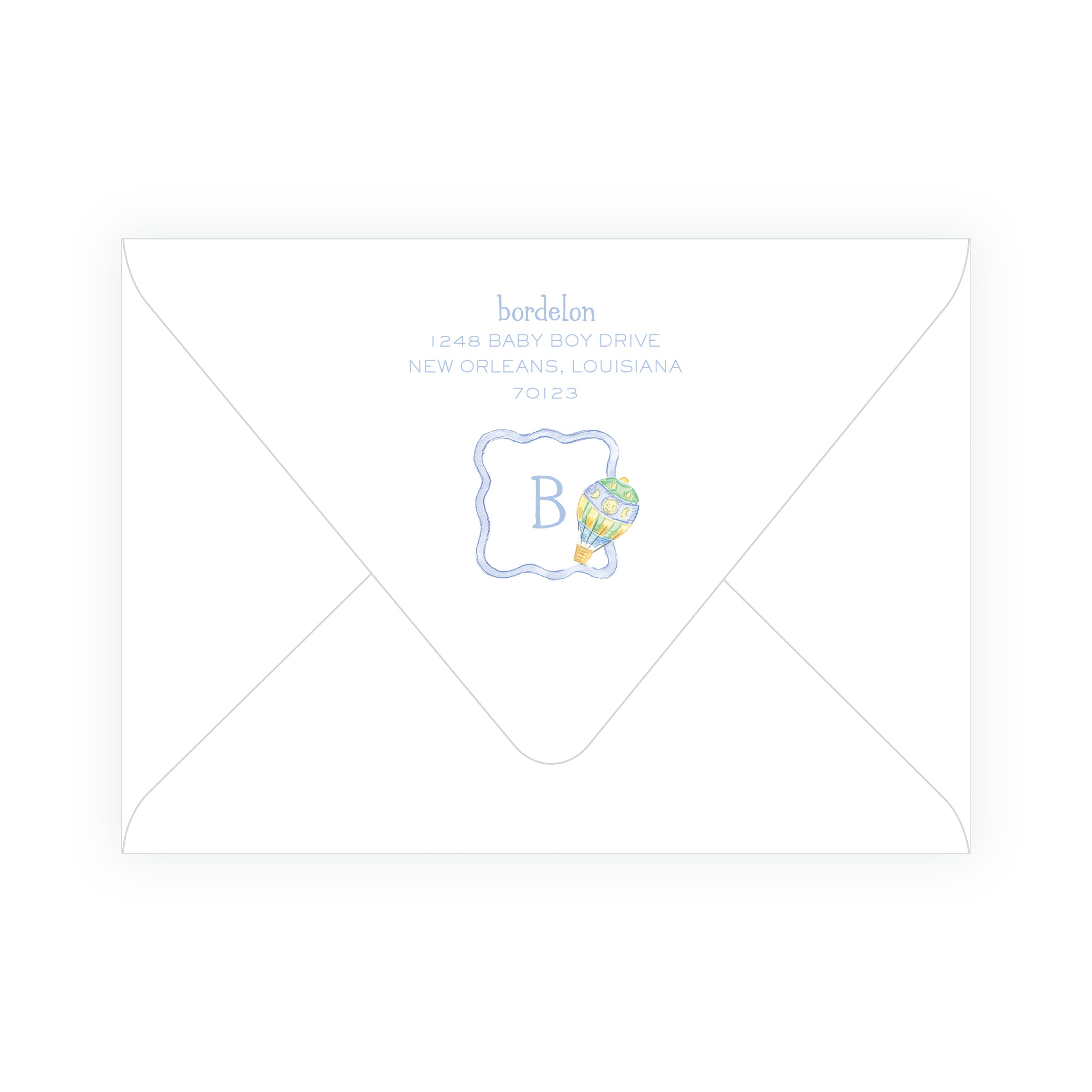 Baby Bleu Heirloom Hot Air Balloon Crest Baby Shower Invitation