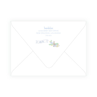 Little Explorer Baby Bleu Heirloom Scallop Frame Invitation