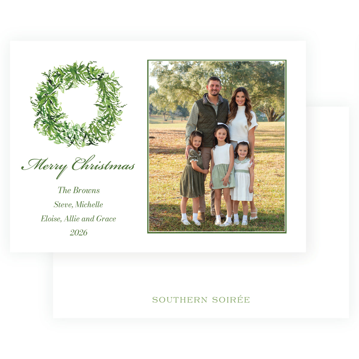 Festive Fir Evergreen Wreath Personalized Christmas Photo Card