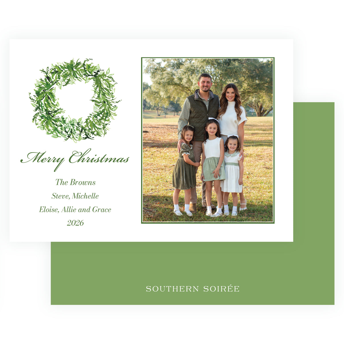 Festive Fir Evergreen Wreath Personalized Christmas Photo Card