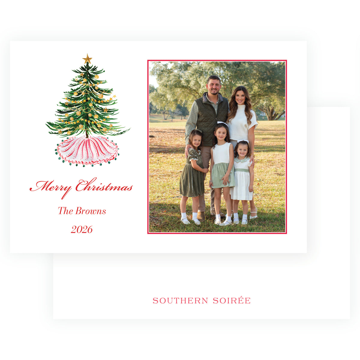 Festive Fir Golden Tree Personalized Christmas Photo Card