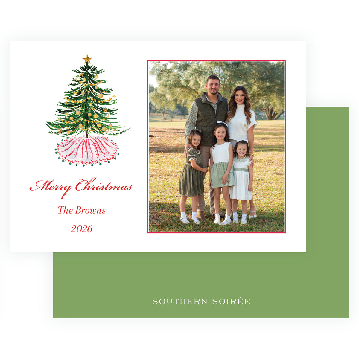 Festive Fir Golden Tree Personalized Christmas Photo Card