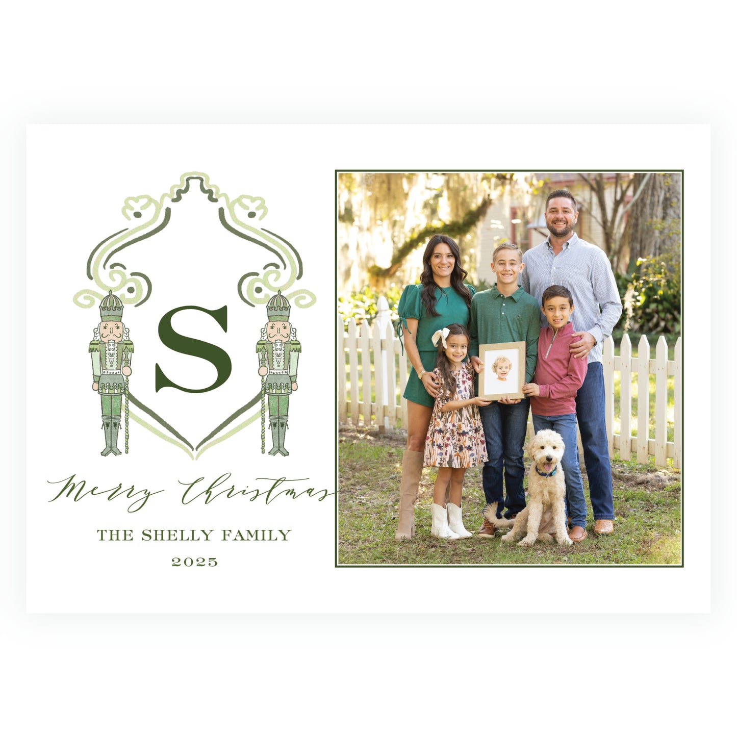 Southern Nutcracker Crest Olive Green with Monogram Landscape