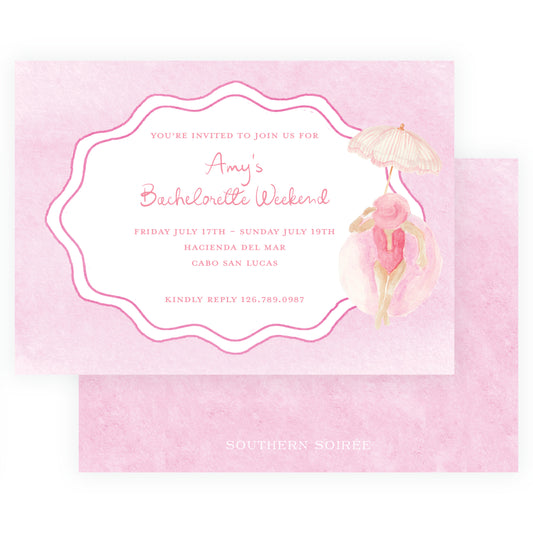 Floats & Féte Pink Landscape Bachelorette Invitation