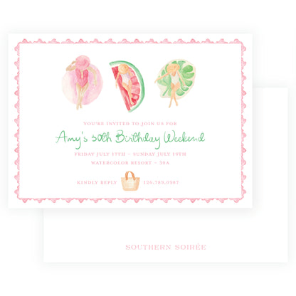 watercolor birthday weekend invitation poolside girls citrus floats birthday girls trip invite beach getaway invitation