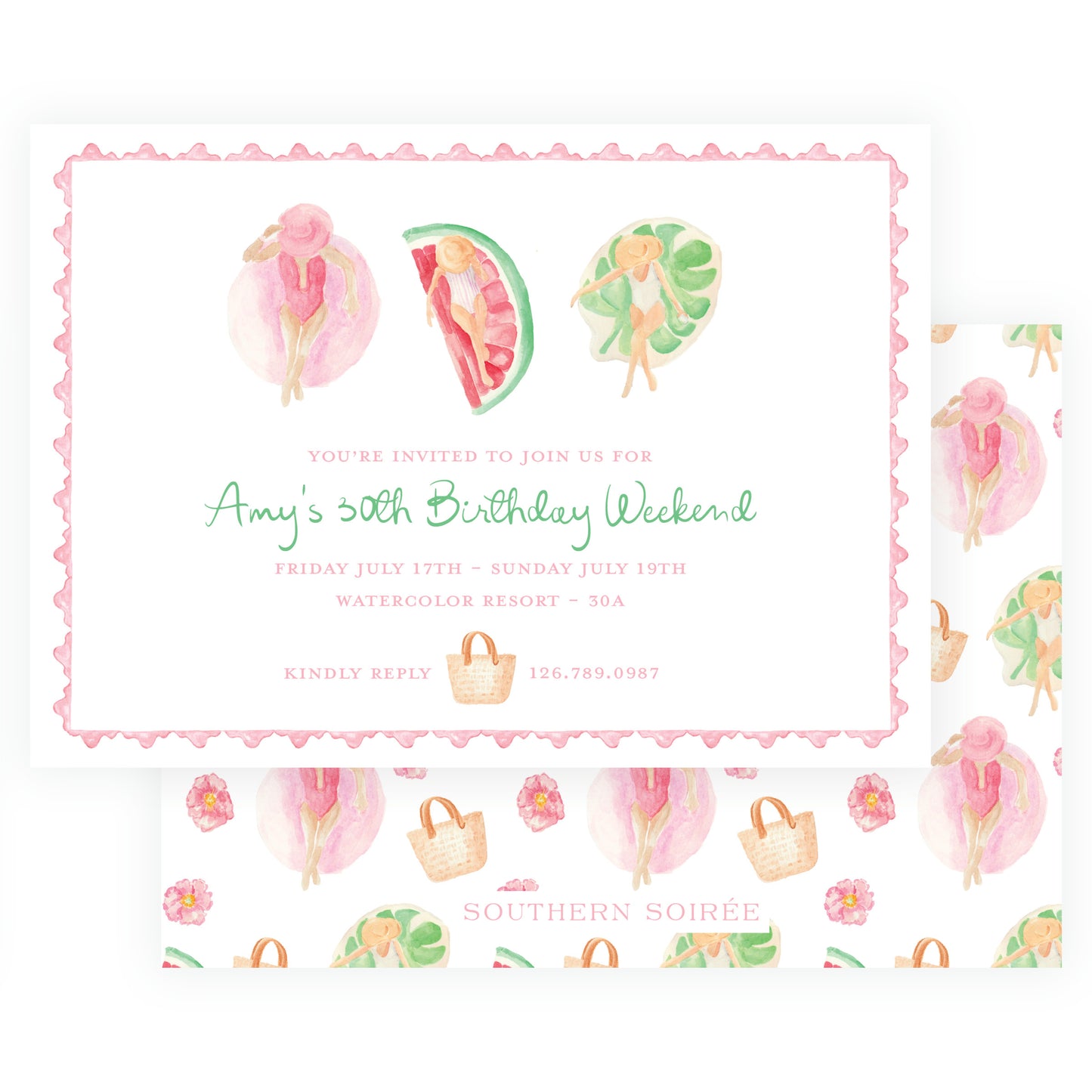 watercolor birthday weekend invitation poolside girls citrus floats birthday girls trip invite beach getaway invitation