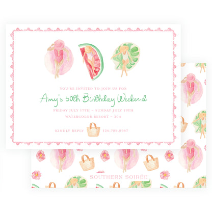 watercolor birthday weekend invitation poolside girls citrus floats birthday girls trip invite beach getaway invitation