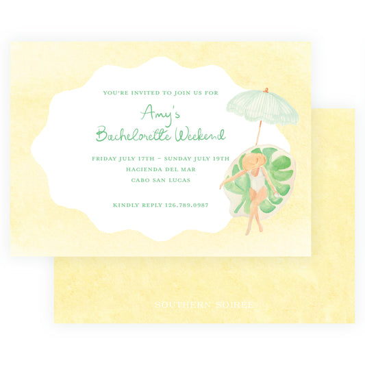 Floats & Féte Yellow Bachelorette Landscape Invitation