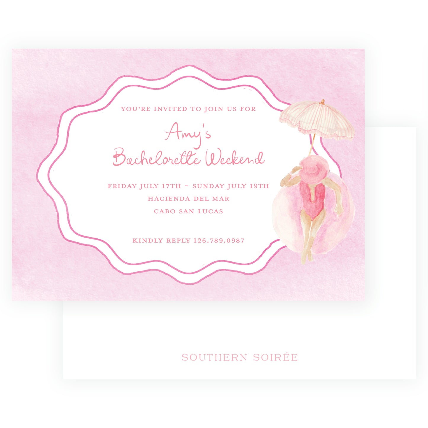 Floats & Féte Pink Landscape Bachelorette Invitation
