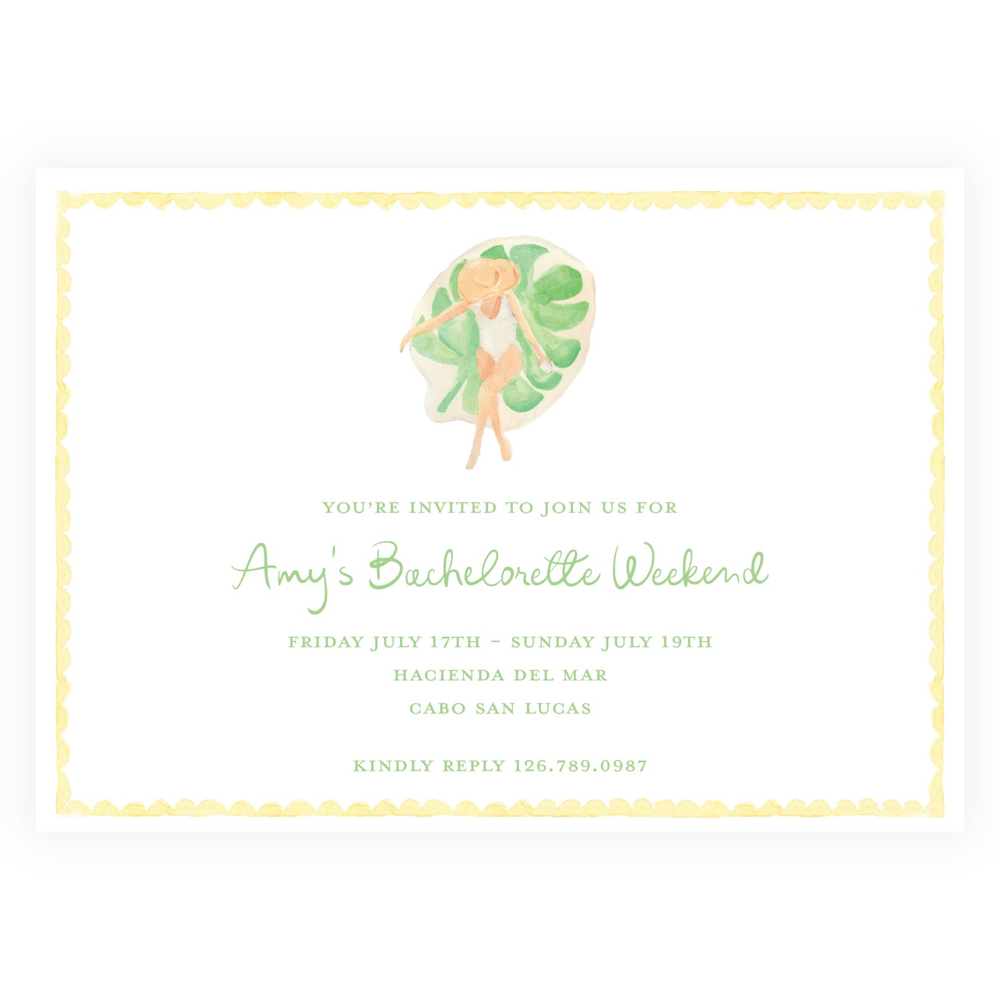 Floats & Féte Yellow Frame Bachelorette Landscape Invitation
