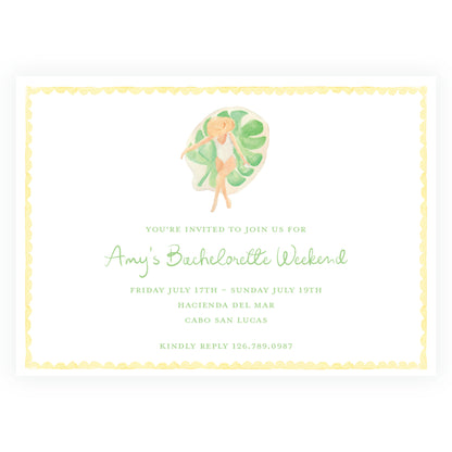 Floats & Féte Yellow Frame Bachelorette Landscape Invitation