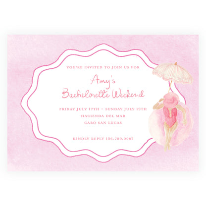 Floats & Féte Pink Landscape Bachelorette Invitation