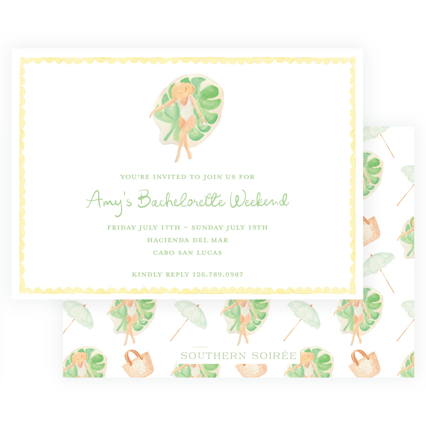 watercolor girls trip invitation bachelorette weekend or birthday getaway poolside girl tropical leaf beach invitation
