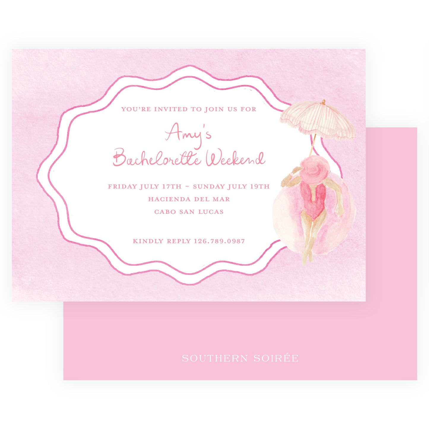 Floats & Féte Pink Landscape Bachelorette Invitation
