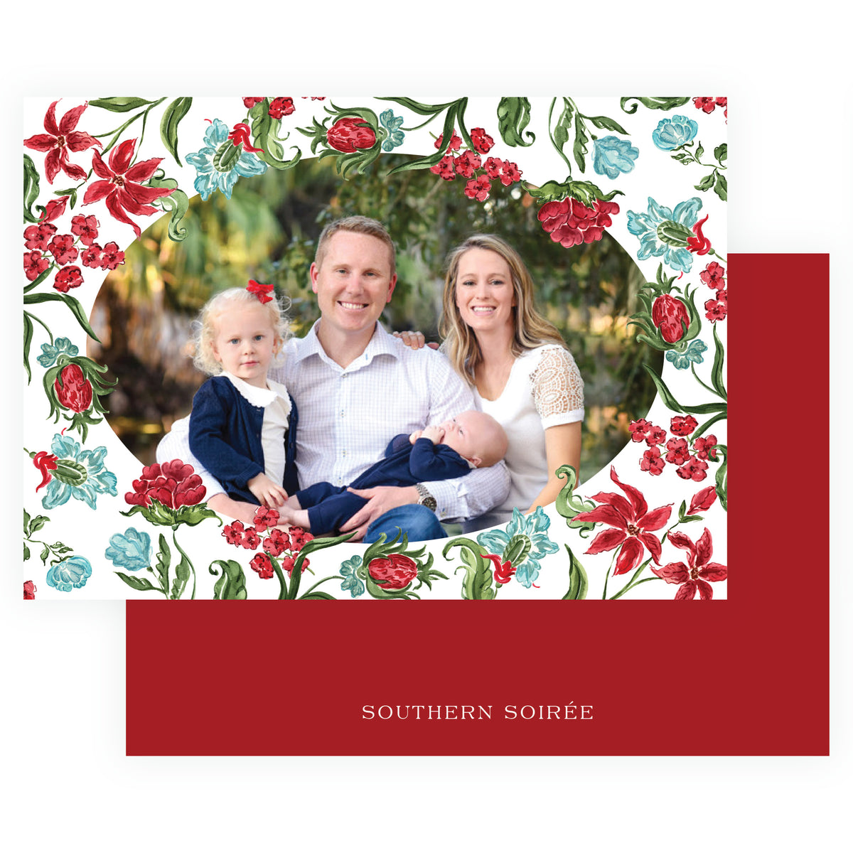 Decked in Garland Holiday Chintz oval landscape family photo card