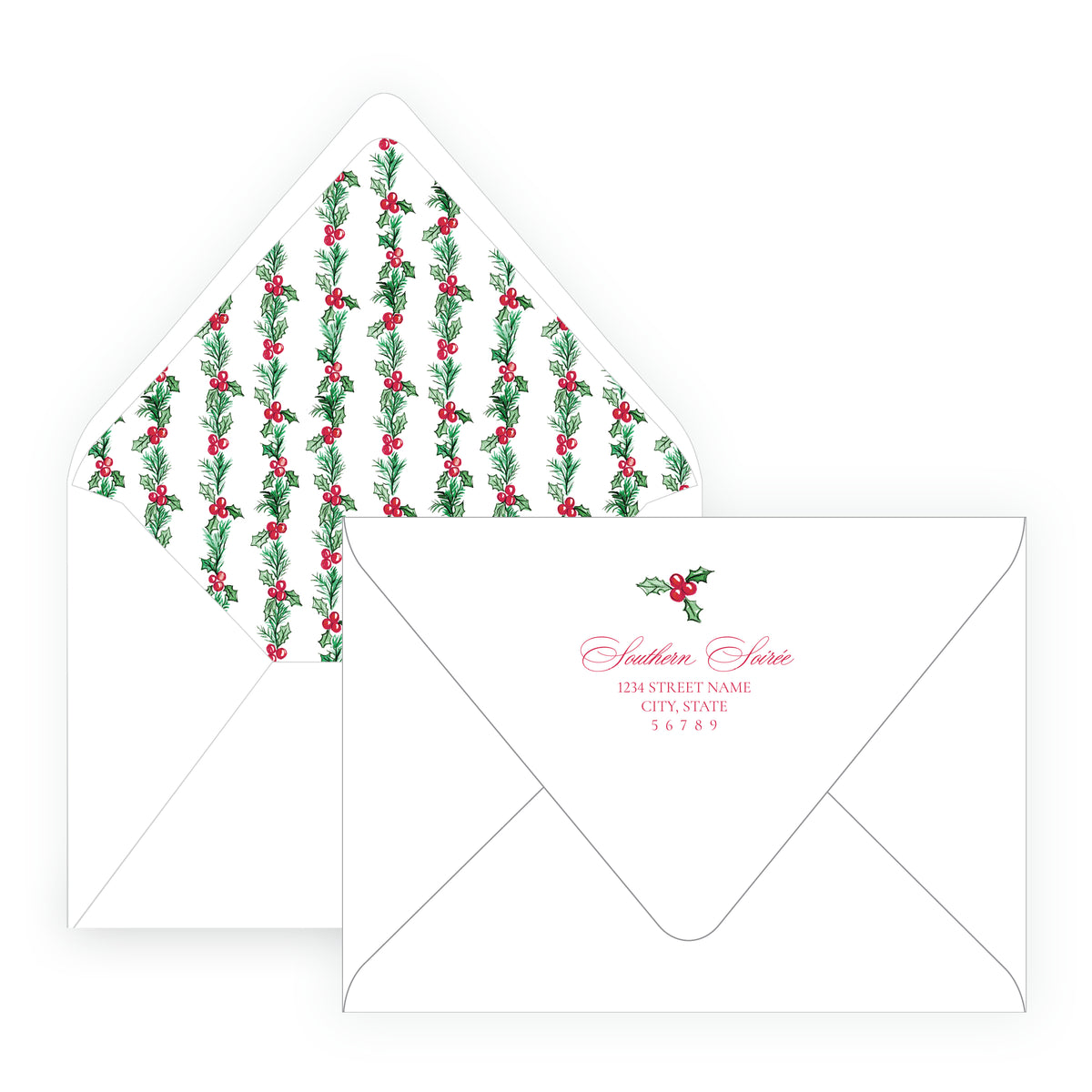 Plaid and Holly Christmas Bridal Shower Invitation – Holly Border