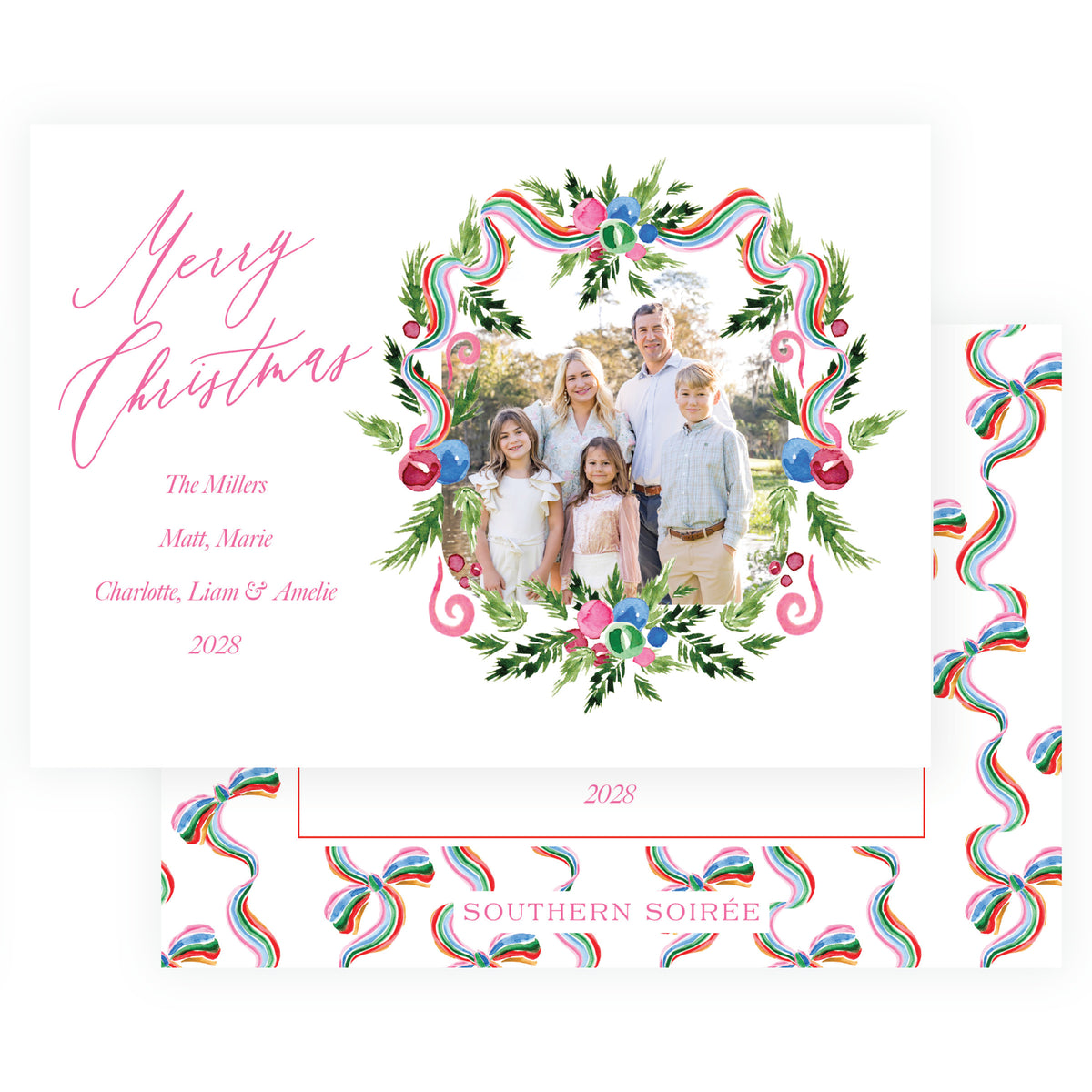 Merry Wreath Landscape Personalized Christmas Photo Card