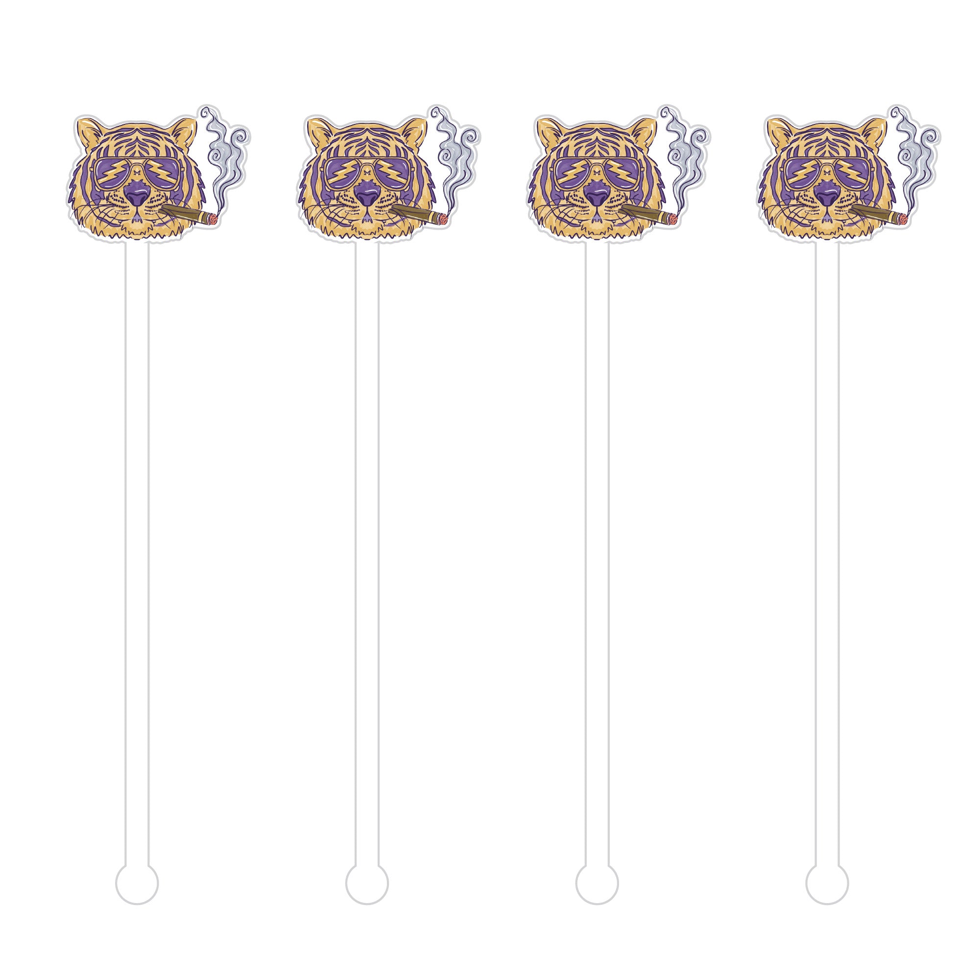 Easy Cigar Tiger Acrylic Stir Sticks | Purple & Gold Drink Stirrers