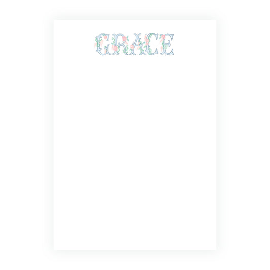 The Bloomed Letter Blue Floral Notepad 5 x 7
