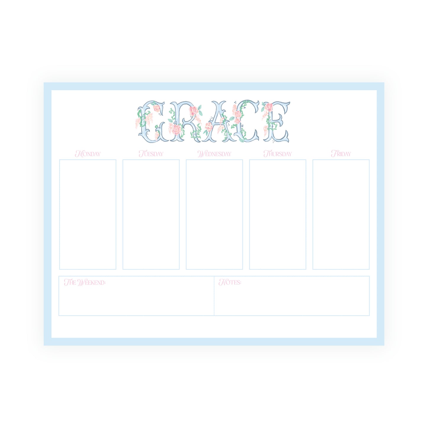 The Bloomed Letter Blue Floral Weekly Planner Notepad