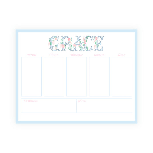 The Bloomed Letter Blue Floral Weekly Planner Notepad