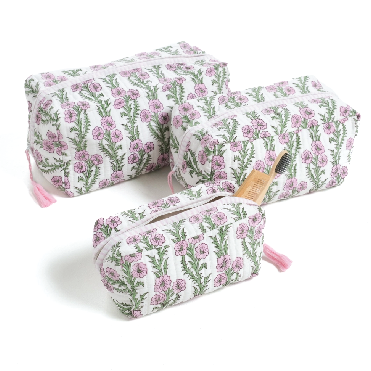 Lilac Pink Blockprint Makeup LARGE Bag