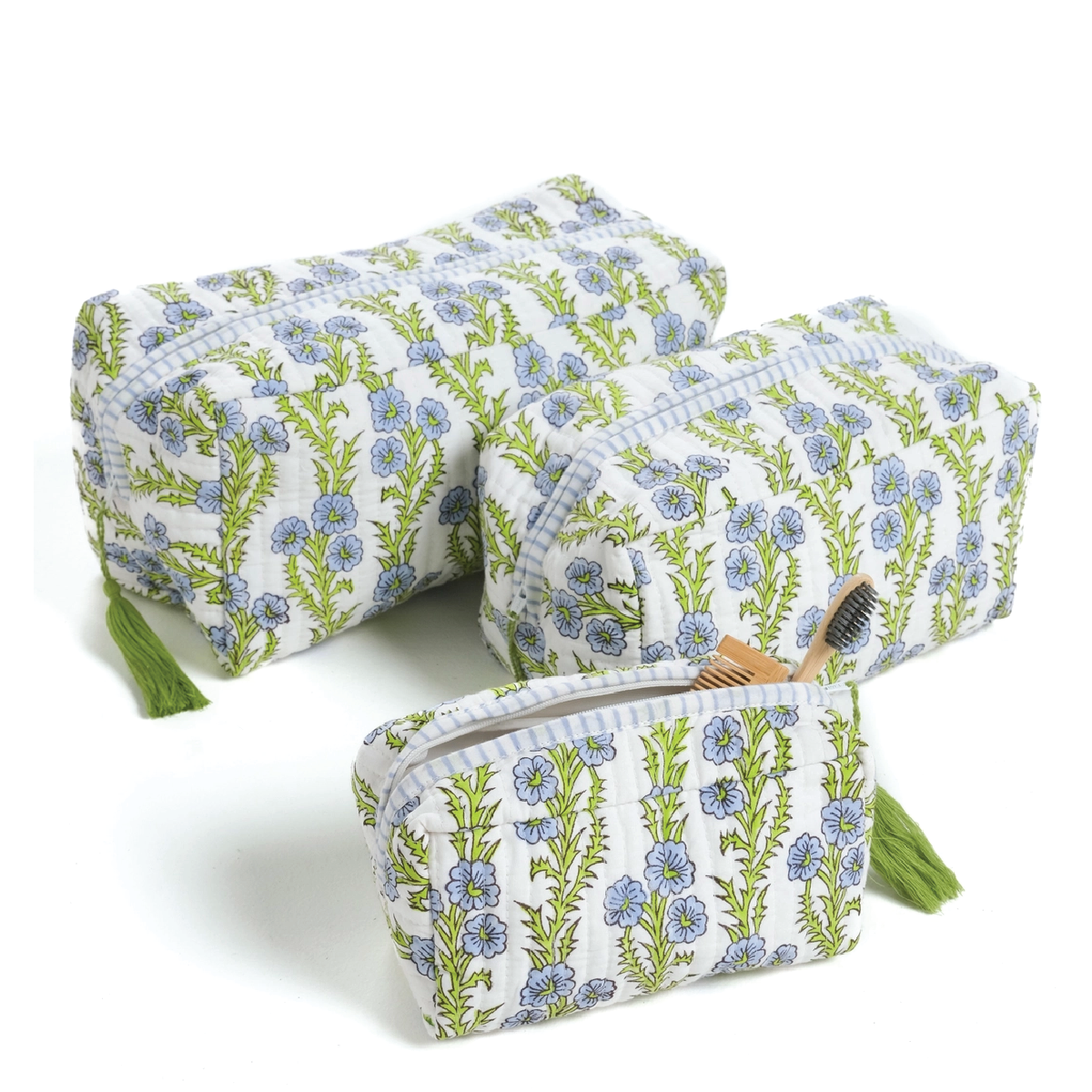 Blue Blockprint Makeup LARGE Bag