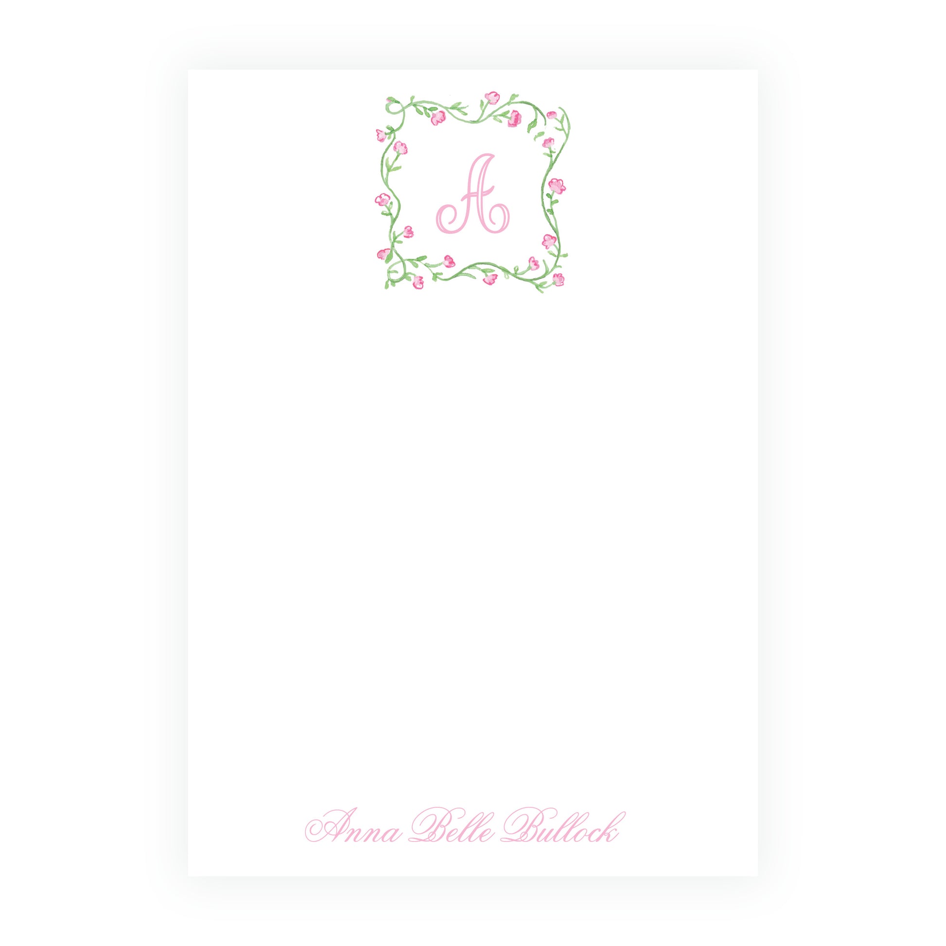 Personalized Tiny Petals watercolor floral crest notepad