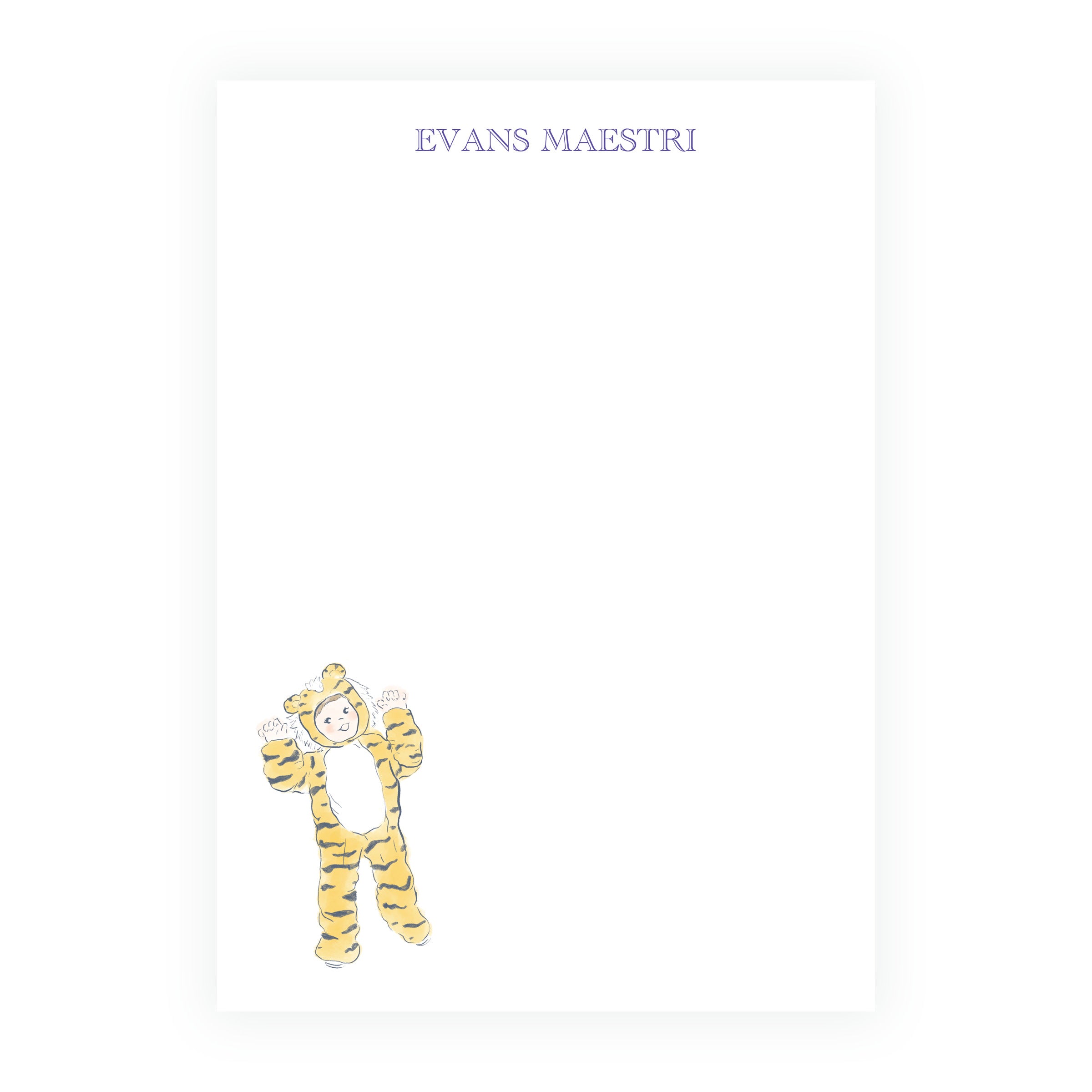 Personalized purple and gold tiger mascot notepad with custom name