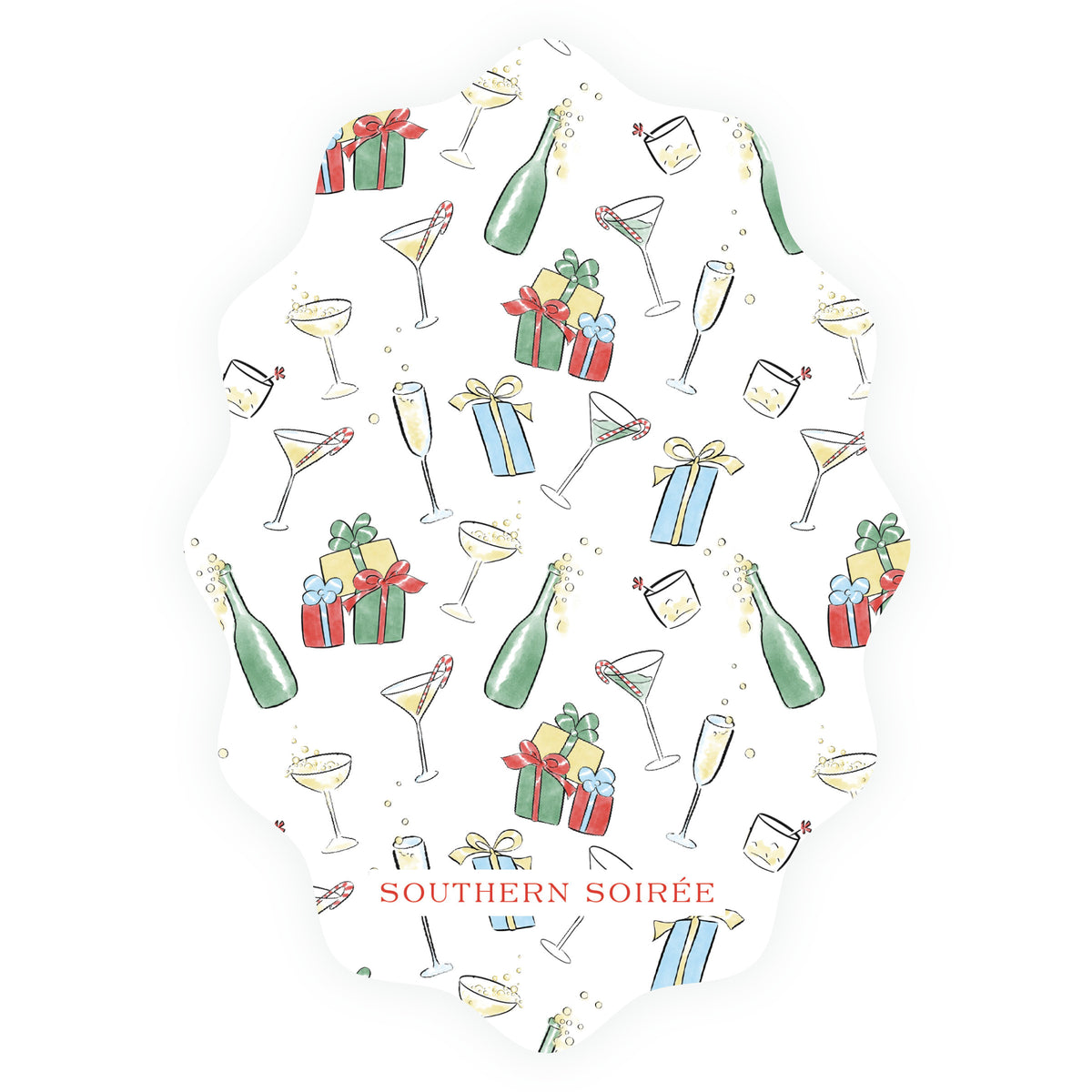 Reindeer Revelry Mistletoe & Martinis Wavy Die-Cut Christmas Party Invitation