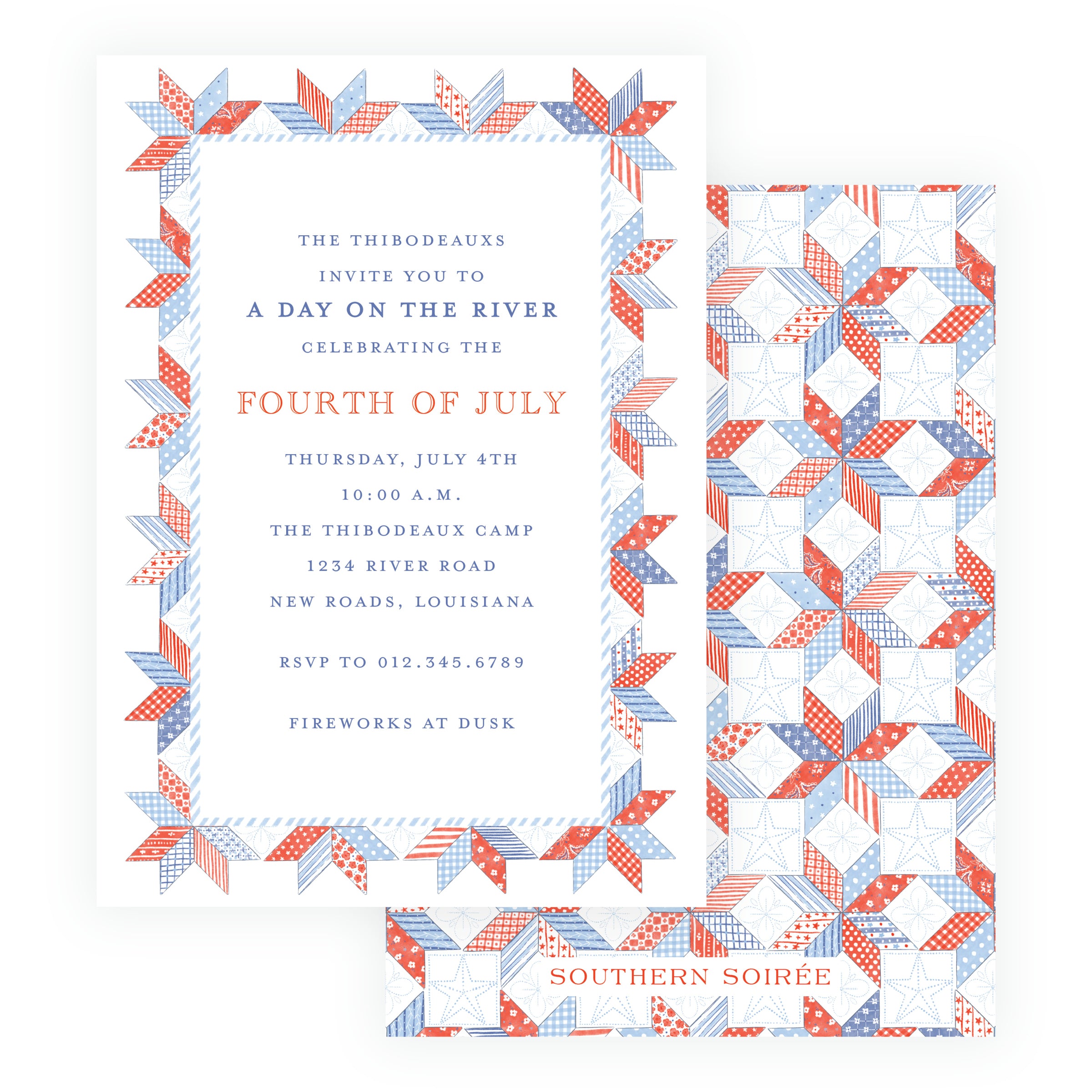 Sweet Liberty patriotic quilt Fourth of July party invitation