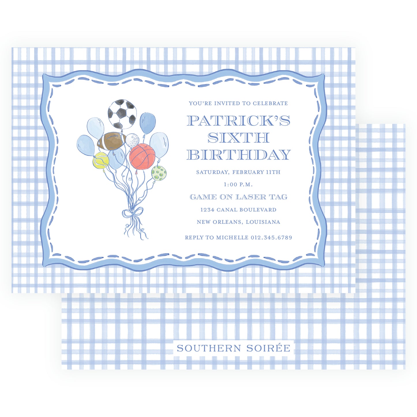 Sport Balloons Gingham Landscape Invitation