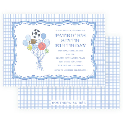 Sport Balloons Gingham Landscape Invitation