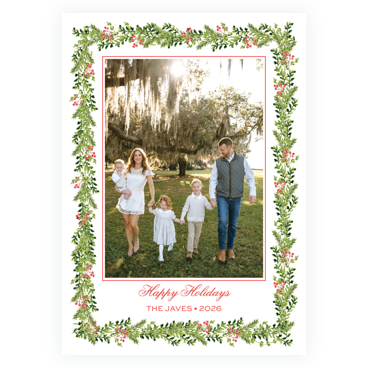 Poinsettia Garden Garland Holiday Photo Card
