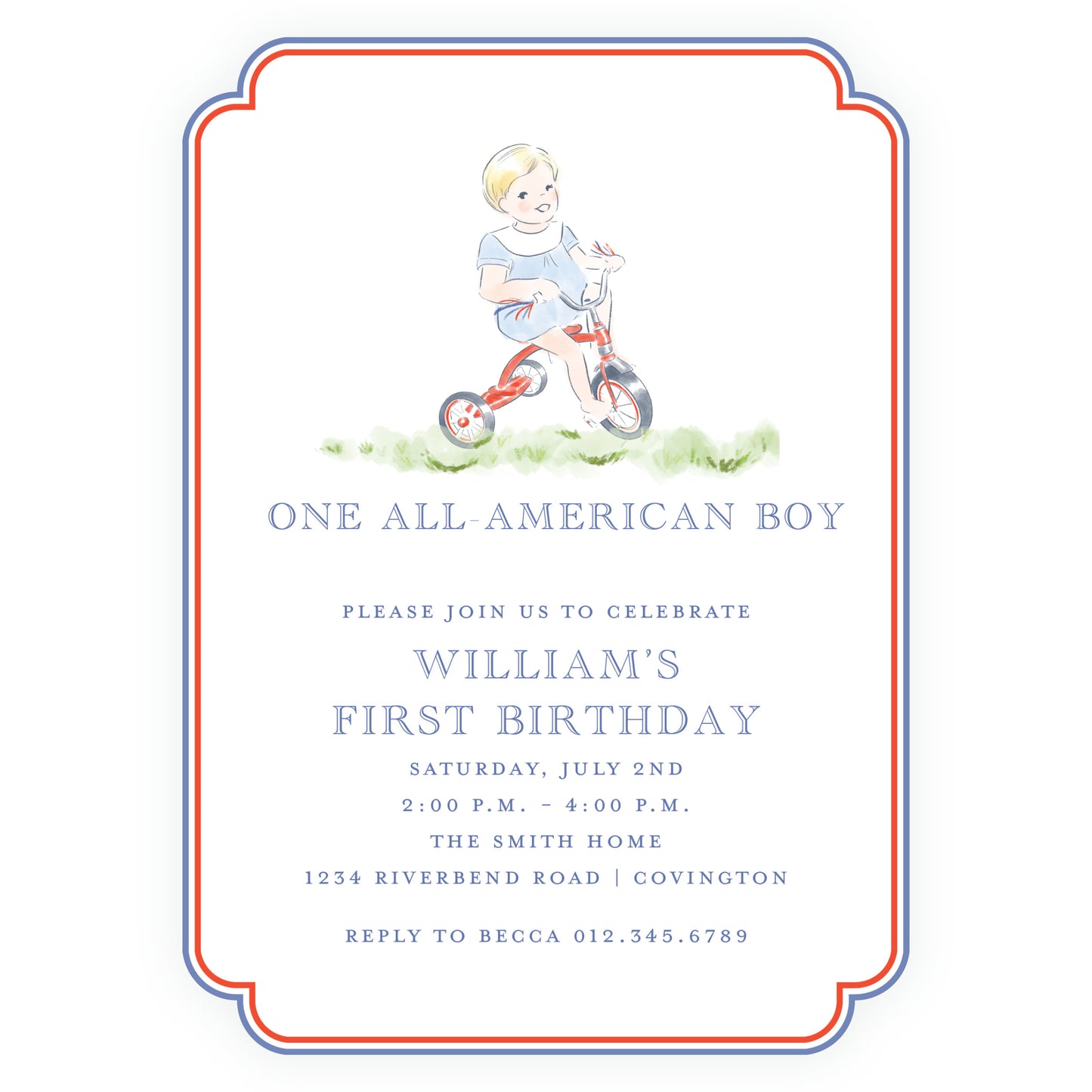 Sweet Liberty Toddler on Tricycle Double Rounded Invitation
