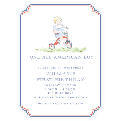 Sweet Liberty Toddler on Tricycle Double Rounded Invitation