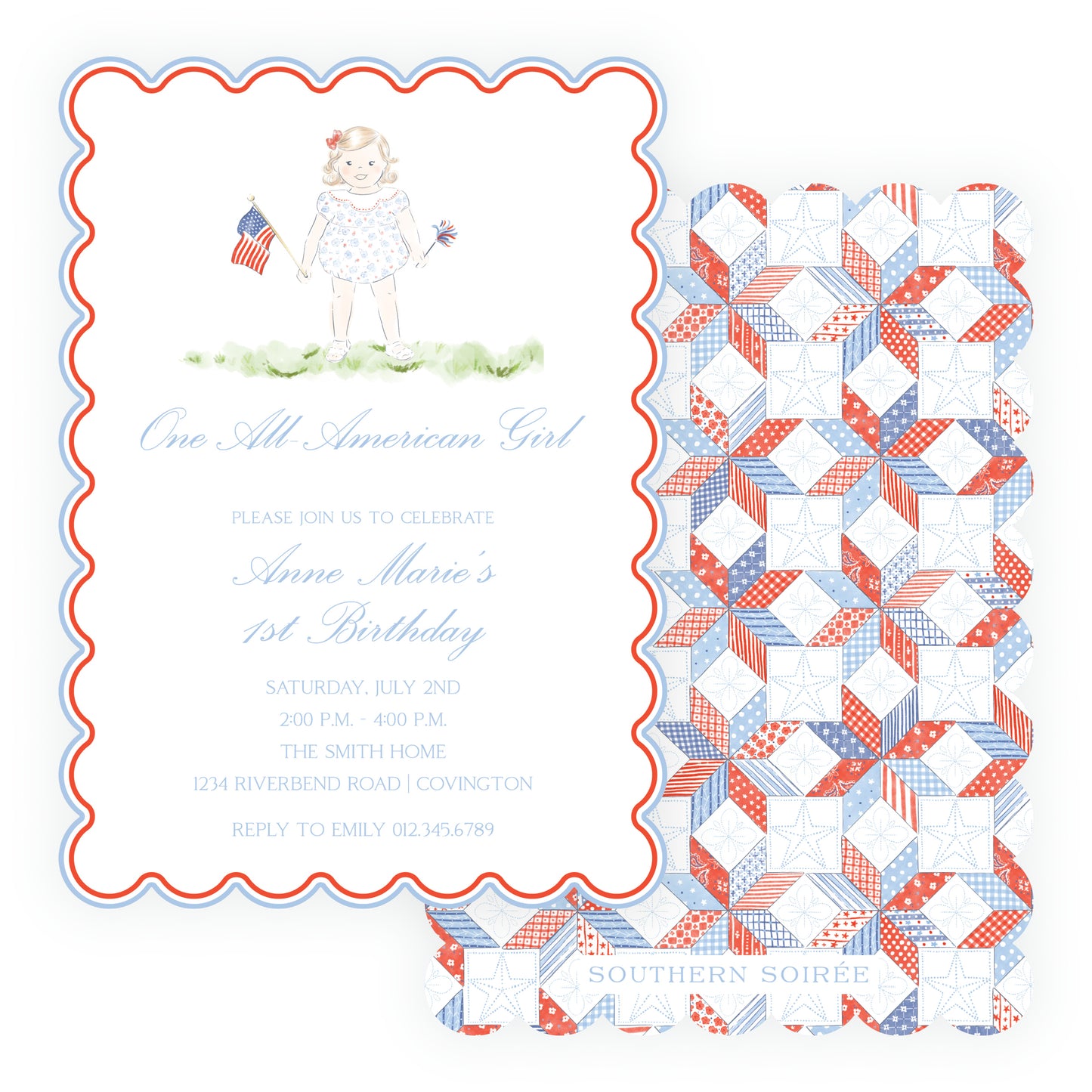 Sweet Liberty Toddler Girl Scallop Invitation