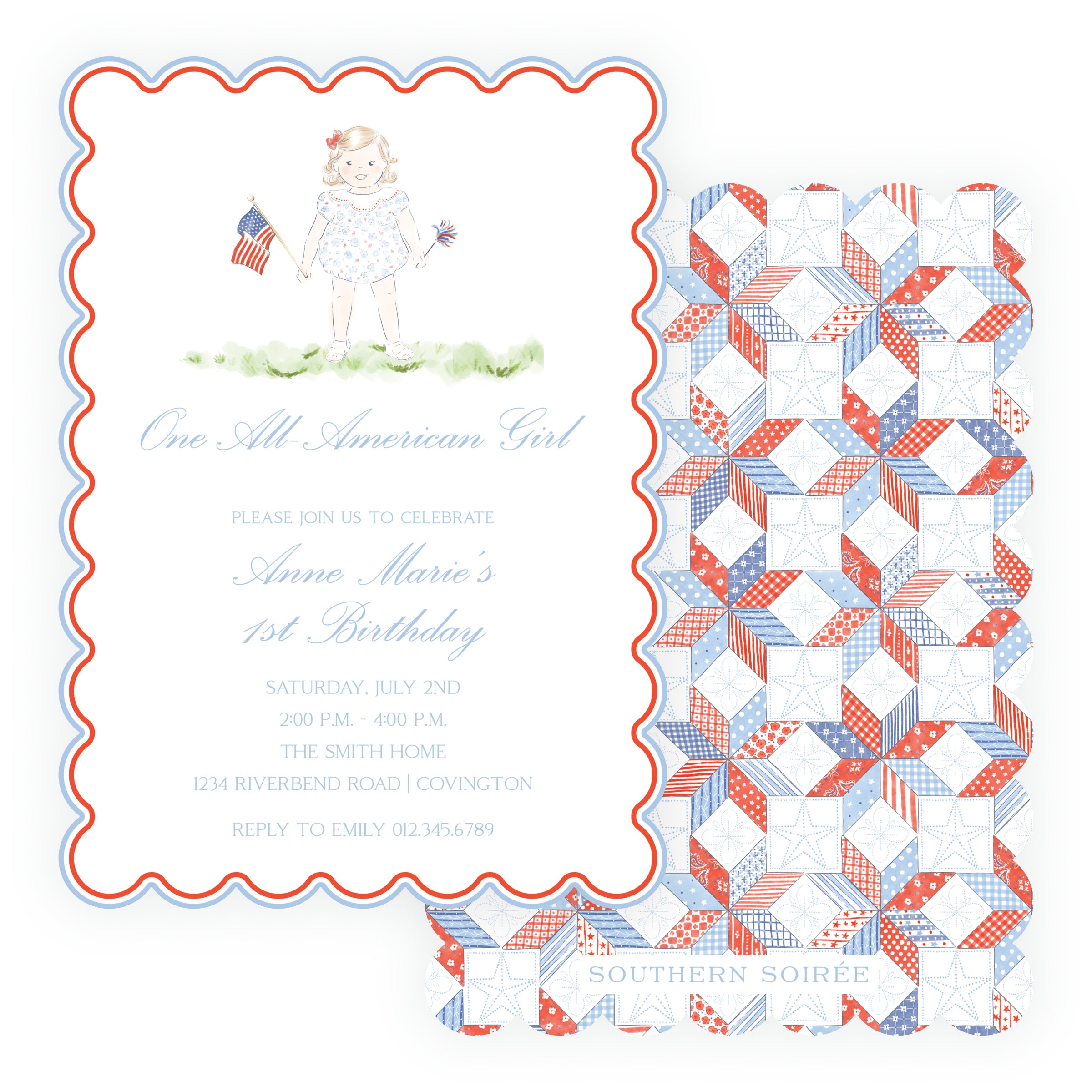 Sweet Liberty Toddler Girl Scallop Invitation