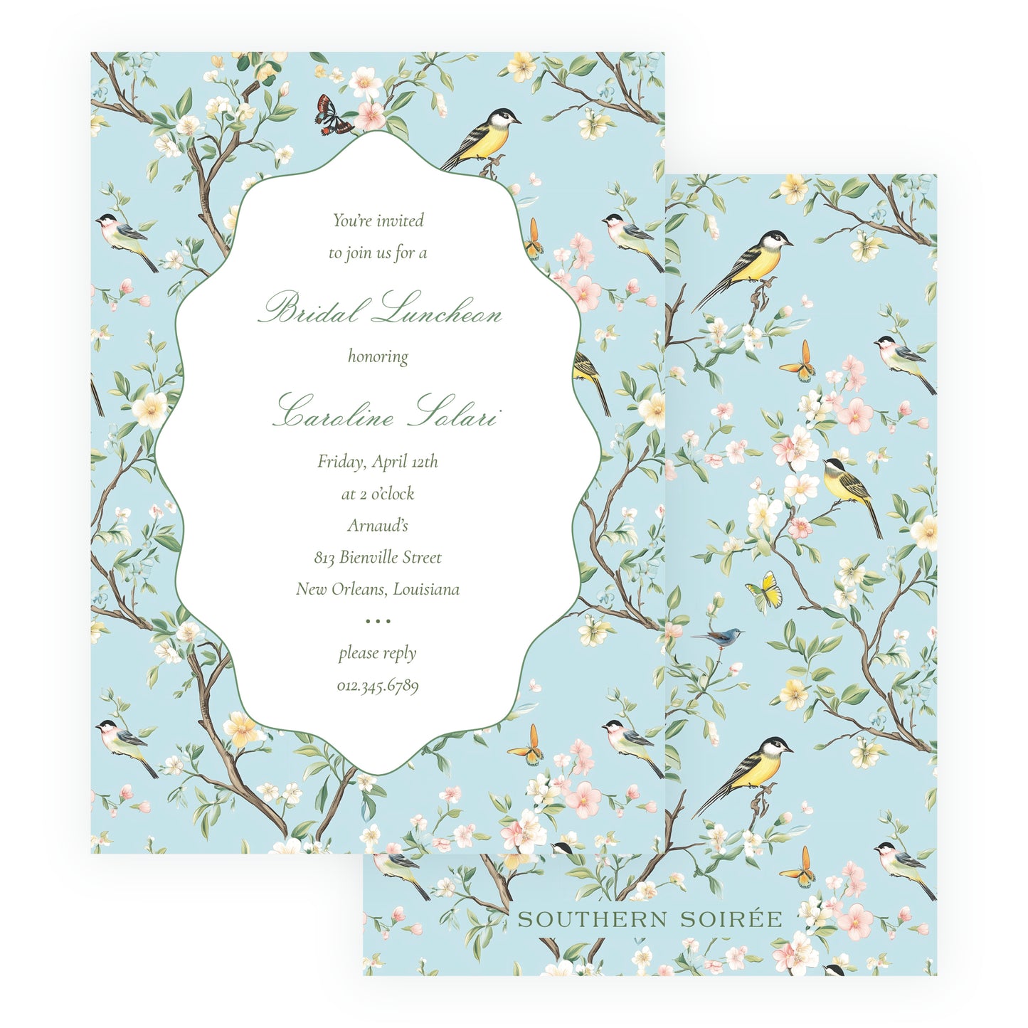Vintage Blue Chinoiserie Wavy Border Invitation