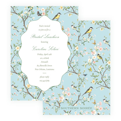 Vintage Blue Chinoiserie Wavy Border Invitation