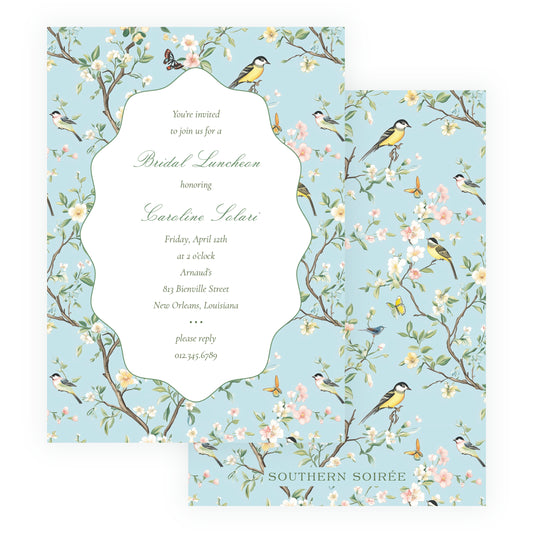 Vintage Blue Chinoiserie Wavy Border Invitation